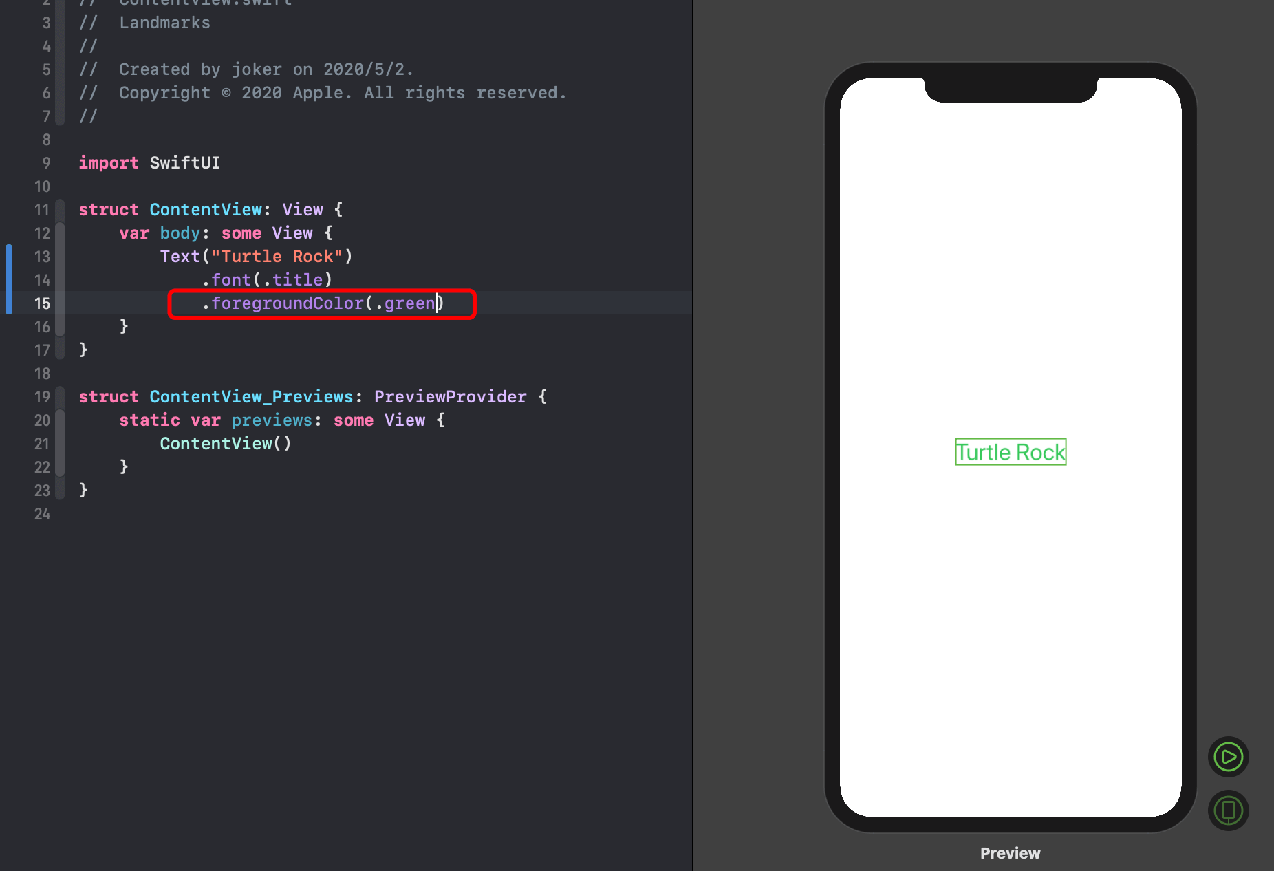 swiftui code change foreground color