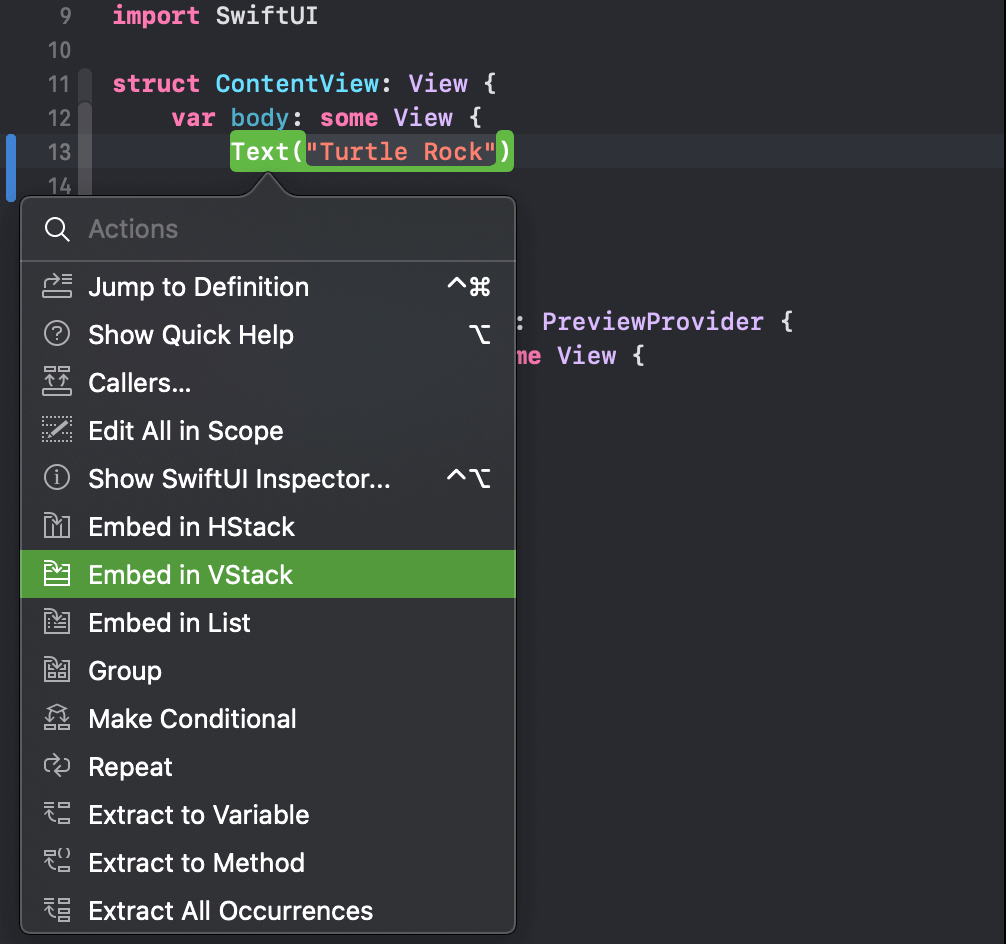swiftui view embed in vertical stack