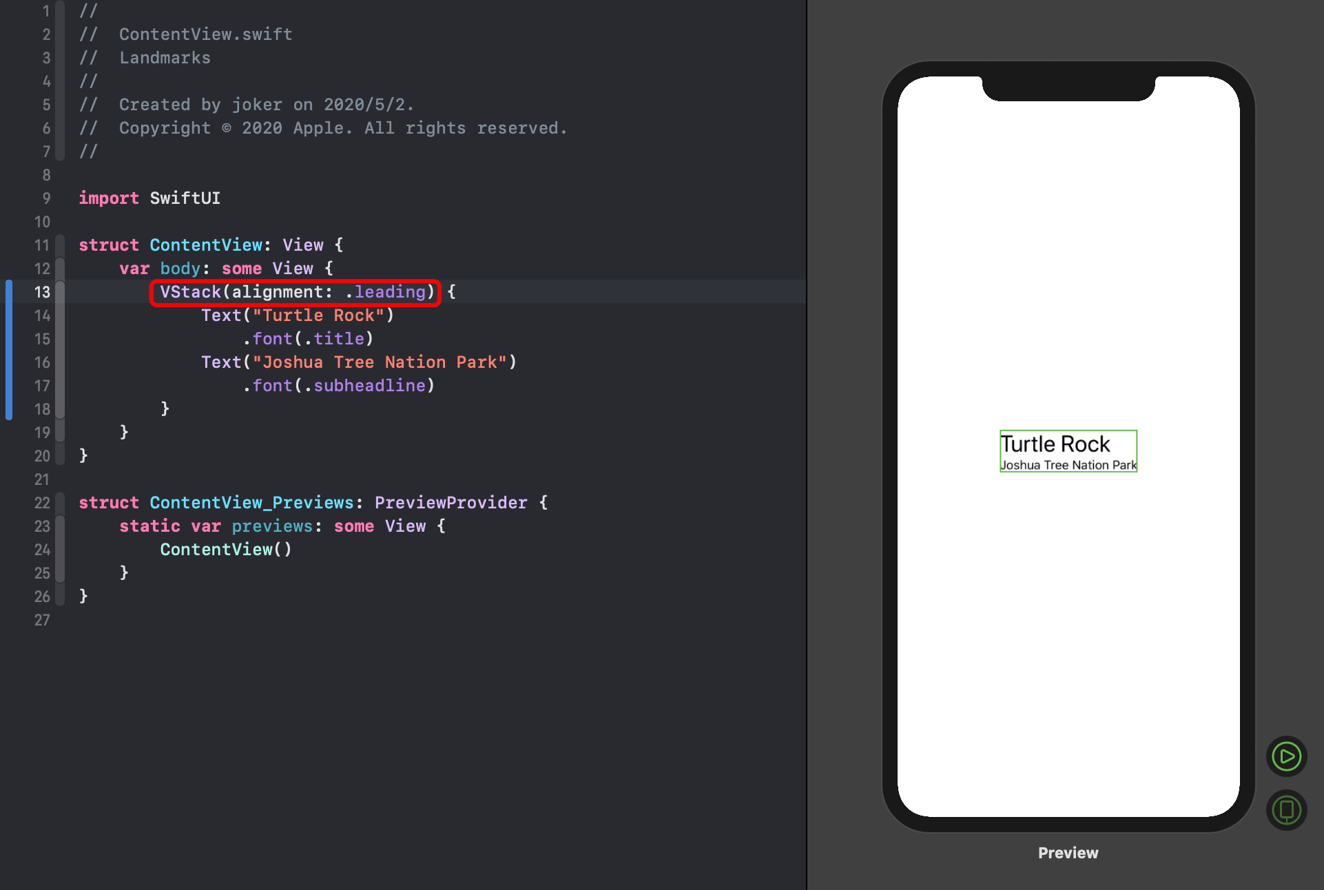 swiftui vstack leadng alignment